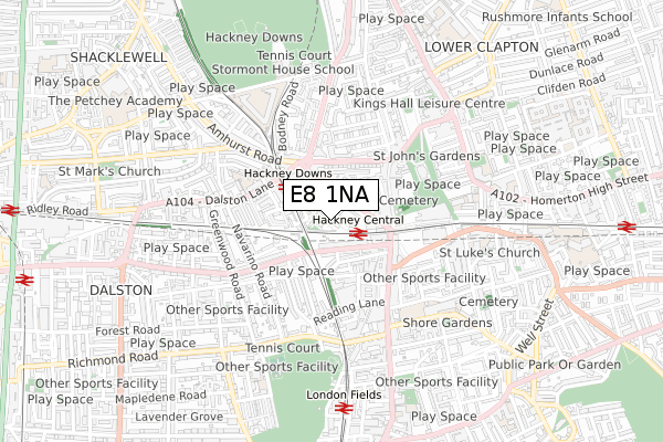 E8 1NA map - small scale - OS Open Zoomstack (Ordnance Survey)