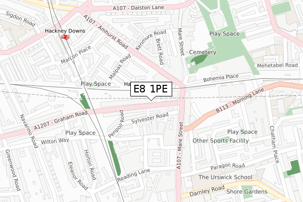 E8 1PE map - large scale - OS Open Zoomstack (Ordnance Survey)