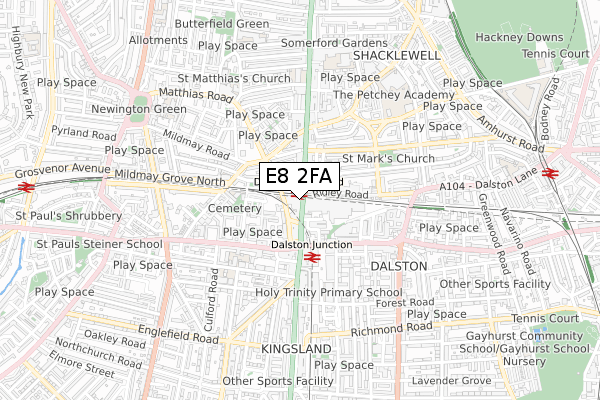 E8 2FA map - small scale - OS Open Zoomstack (Ordnance Survey)