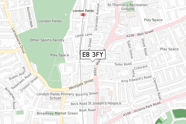 E8 3FY map - large scale - OS Open Zoomstack (Ordnance Survey)