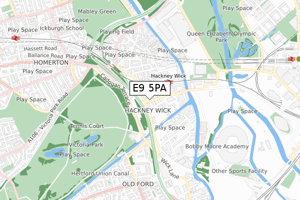 E9 5PA map - small scale - OS Open Zoomstack (Ordnance Survey)