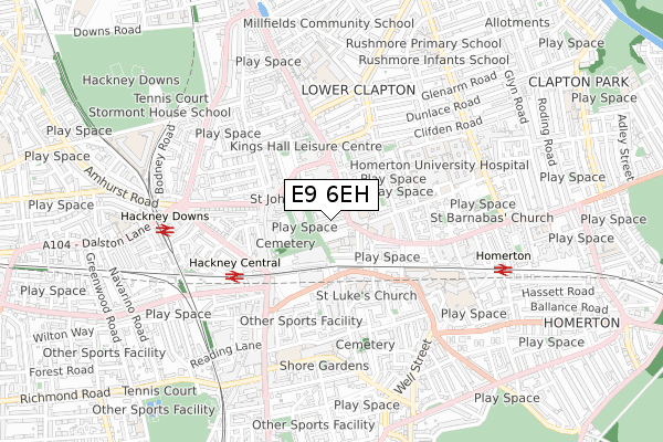 E9 6EH map - small scale - OS Open Zoomstack (Ordnance Survey)