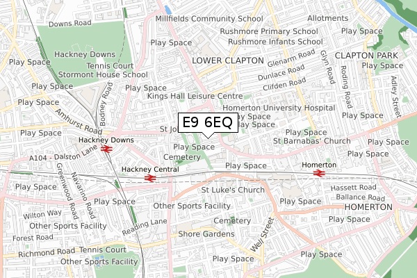 E9 6EQ map - small scale - OS Open Zoomstack (Ordnance Survey)