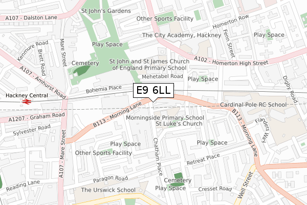 E9 6LL map - large scale - OS Open Zoomstack (Ordnance Survey)