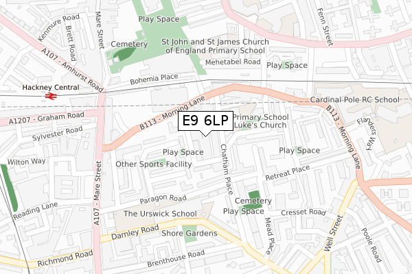 E9 6LP map - large scale - OS Open Zoomstack (Ordnance Survey)