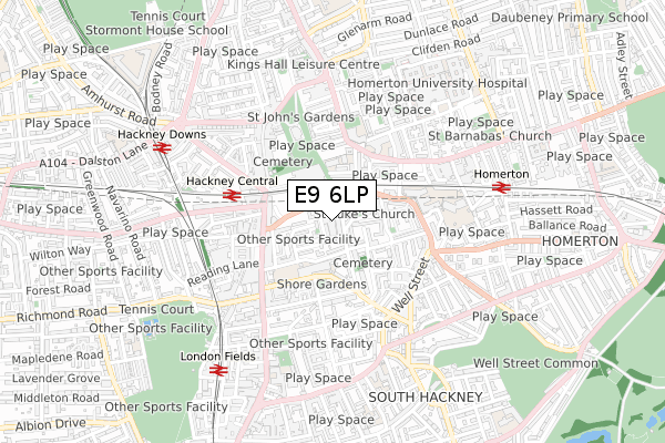 E9 6LP map - small scale - OS Open Zoomstack (Ordnance Survey)