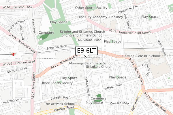E9 6LT map - large scale - OS Open Zoomstack (Ordnance Survey)
