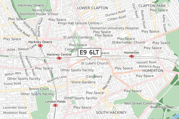 E9 6LT map - small scale - OS Open Zoomstack (Ordnance Survey)