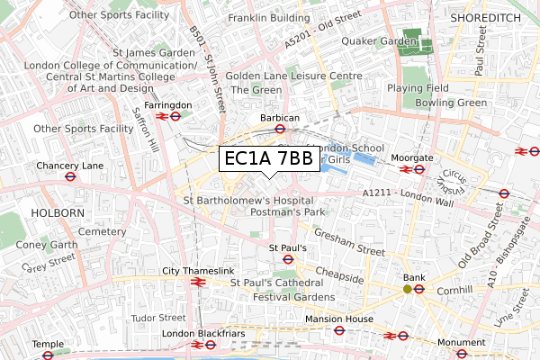 EC1A 7BB map - small scale - OS Open Zoomstack (Ordnance Survey)