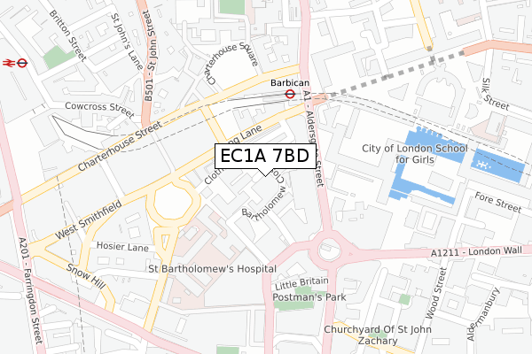 EC1A 7BD map - large scale - OS Open Zoomstack (Ordnance Survey)