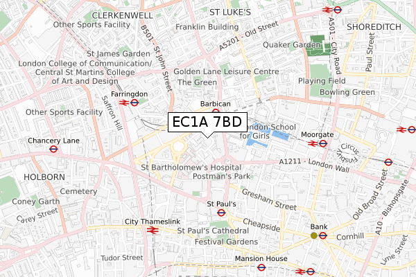 EC1A 7BD map - small scale - OS Open Zoomstack (Ordnance Survey)