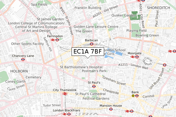 EC1A 7BF map - small scale - OS Open Zoomstack (Ordnance Survey)