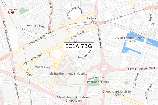 EC1A 7BG map - large scale - OS Open Zoomstack (Ordnance Survey)