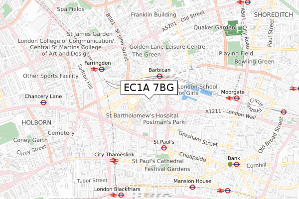 EC1A 7BG map - small scale - OS Open Zoomstack (Ordnance Survey)