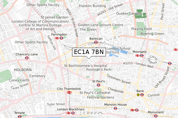 EC1A 7BN map - small scale - OS Open Zoomstack (Ordnance Survey)