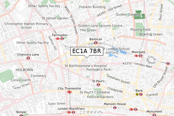 EC1A 7BR map - small scale - OS Open Zoomstack (Ordnance Survey)