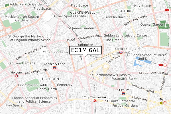 EC1M 6AL map - small scale - OS Open Zoomstack (Ordnance Survey)