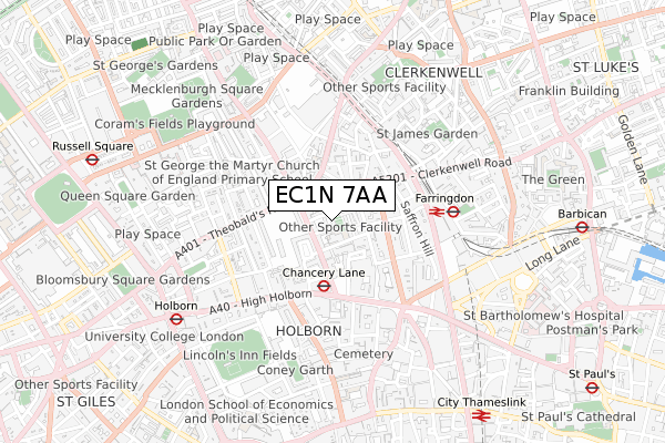 EC1N 7AA map - small scale - OS Open Zoomstack (Ordnance Survey)