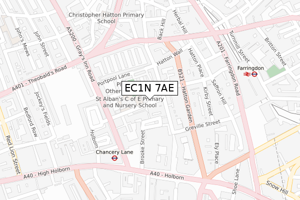 EC1N 7AE map - large scale - OS Open Zoomstack (Ordnance Survey)