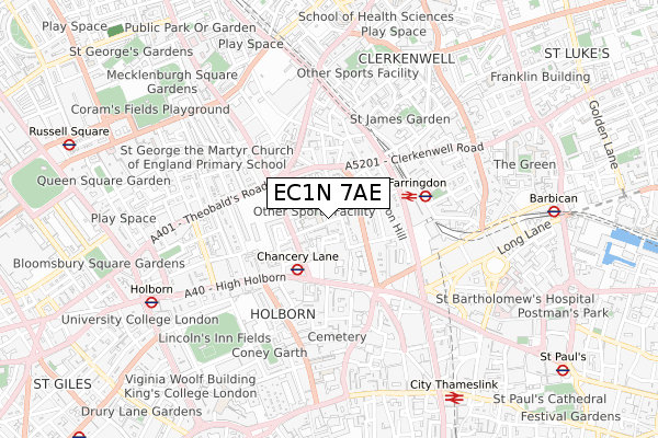 EC1N 7AE map - small scale - OS Open Zoomstack (Ordnance Survey)