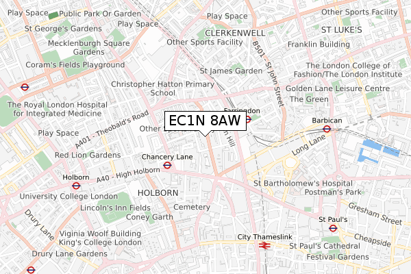 EC1N 8AW map - small scale - OS Open Zoomstack (Ordnance Survey)
