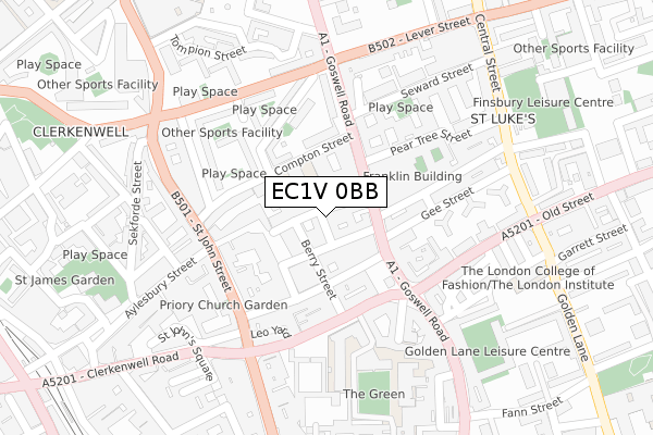EC1V 0BB map - large scale - OS Open Zoomstack (Ordnance Survey)