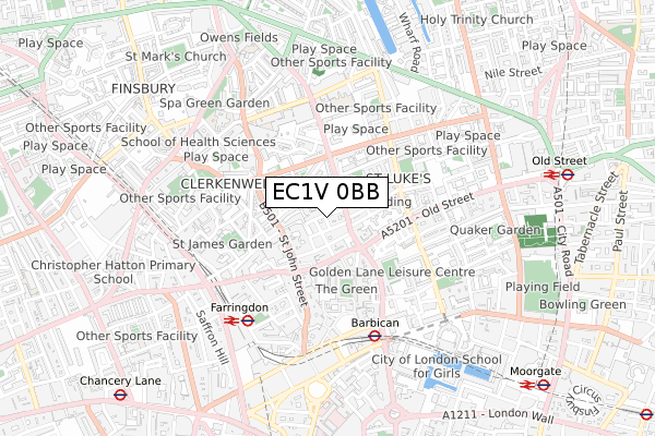 EC1V 0BB map - small scale - OS Open Zoomstack (Ordnance Survey)