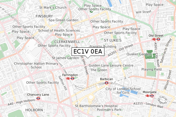 EC1V 0EA map - small scale - OS Open Zoomstack (Ordnance Survey)