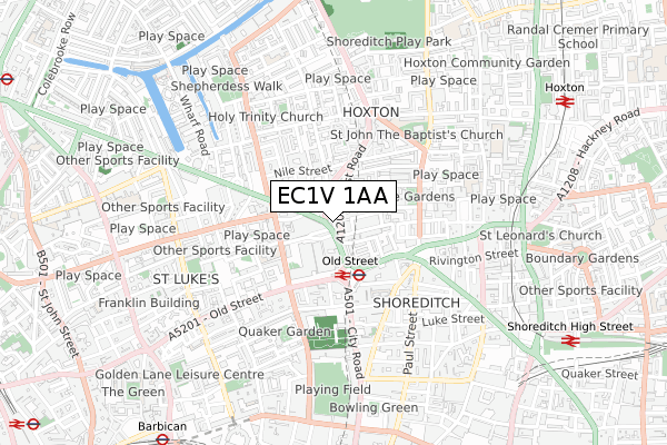 EC1V 1AA map - small scale - OS Open Zoomstack (Ordnance Survey)