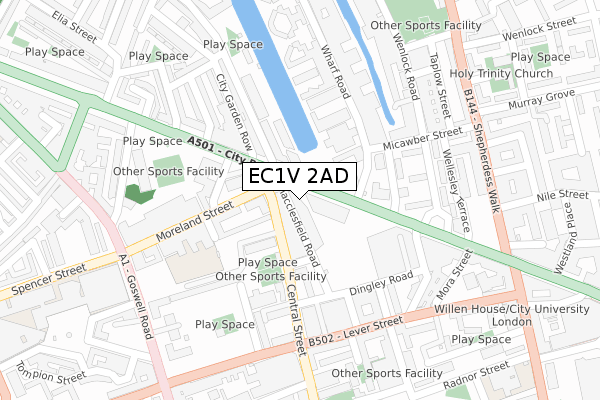 EC1V 2AD map - large scale - OS Open Zoomstack (Ordnance Survey)