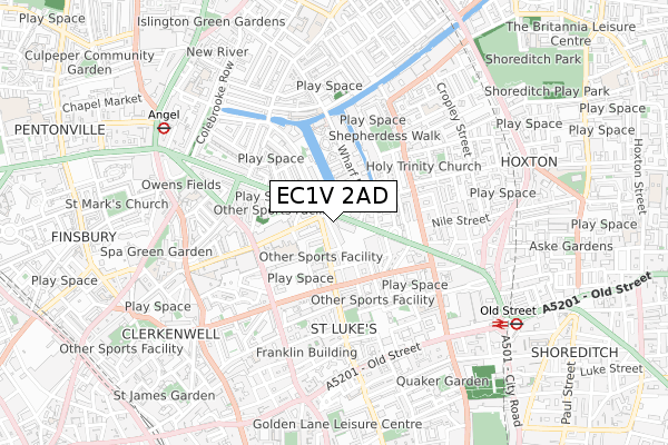 EC1V 2AD map - small scale - OS Open Zoomstack (Ordnance Survey)