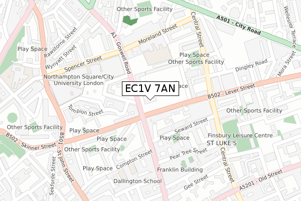 EC1V 7AN map - large scale - OS Open Zoomstack (Ordnance Survey)