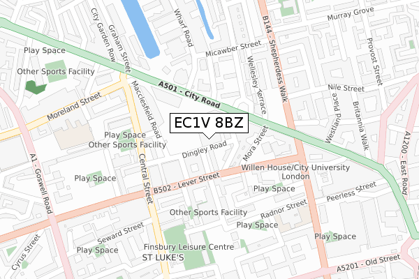 EC1V 8BZ map - large scale - OS Open Zoomstack (Ordnance Survey)