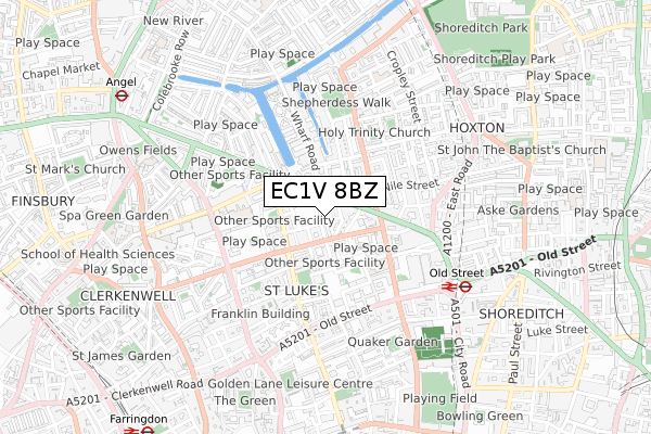 EC1V 8BZ map - small scale - OS Open Zoomstack (Ordnance Survey)