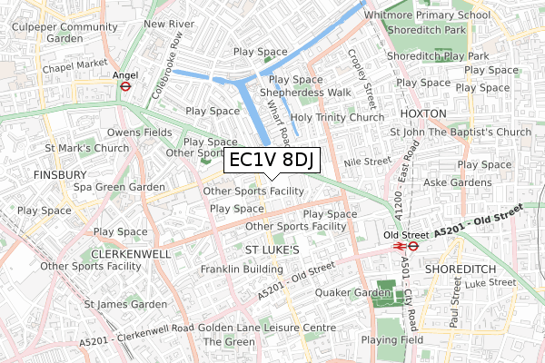 EC1V 8DJ map - small scale - OS Open Zoomstack (Ordnance Survey)