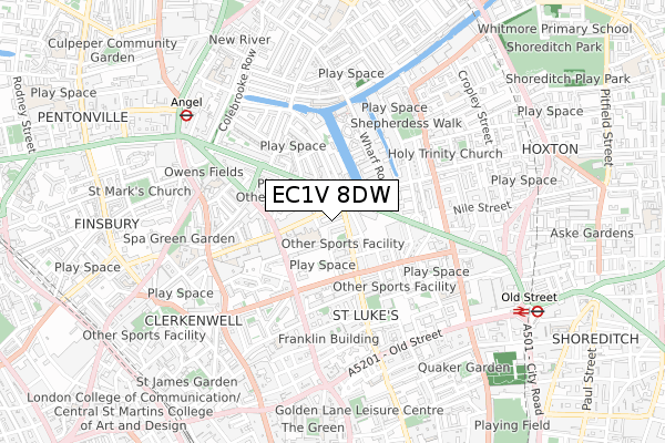 EC1V 8DW map - small scale - OS Open Zoomstack (Ordnance Survey)