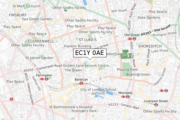 EC1Y 0AE map - small scale - OS Open Zoomstack (Ordnance Survey)