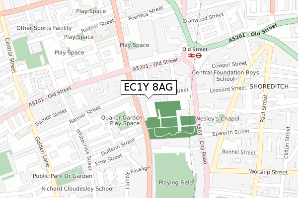 EC1Y 8AG map - large scale - OS Open Zoomstack (Ordnance Survey)