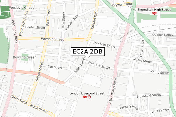 EC2A 2DB map - large scale - OS Open Zoomstack (Ordnance Survey)