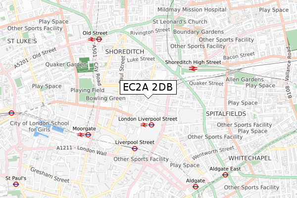 EC2A 2DB map - small scale - OS Open Zoomstack (Ordnance Survey)