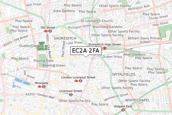 EC2A 2FA map - small scale - OS Open Zoomstack (Ordnance Survey)