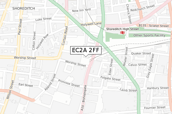 EC2A 2FF map - large scale - OS Open Zoomstack (Ordnance Survey)