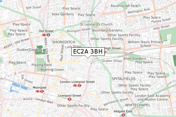 EC2A 3BH map - small scale - OS Open Zoomstack (Ordnance Survey)