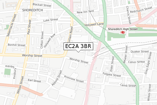 EC2A 3BR map - large scale - OS Open Zoomstack (Ordnance Survey)