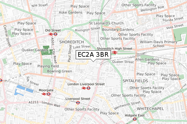 EC2A 3BR map - small scale - OS Open Zoomstack (Ordnance Survey)