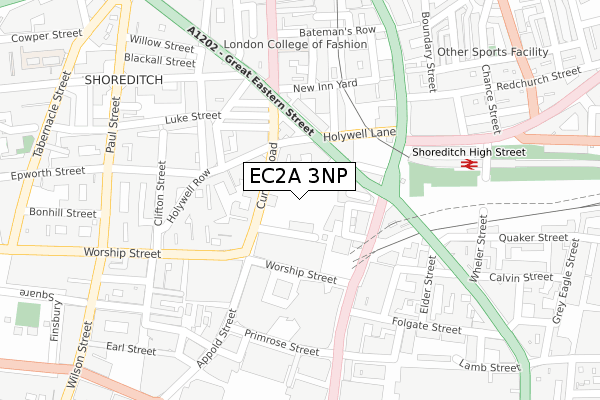 EC2A 3NP map - large scale - OS Open Zoomstack (Ordnance Survey)