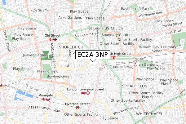 EC2A 3NP map - small scale - OS Open Zoomstack (Ordnance Survey)
