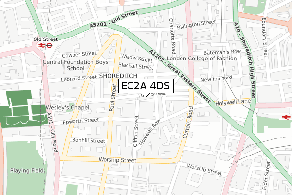 EC2A 4DS map - large scale - OS Open Zoomstack (Ordnance Survey)