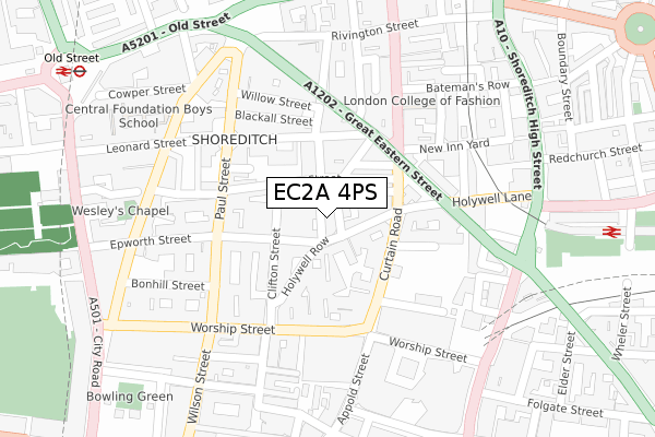 EC2A 4PS map - large scale - OS Open Zoomstack (Ordnance Survey)