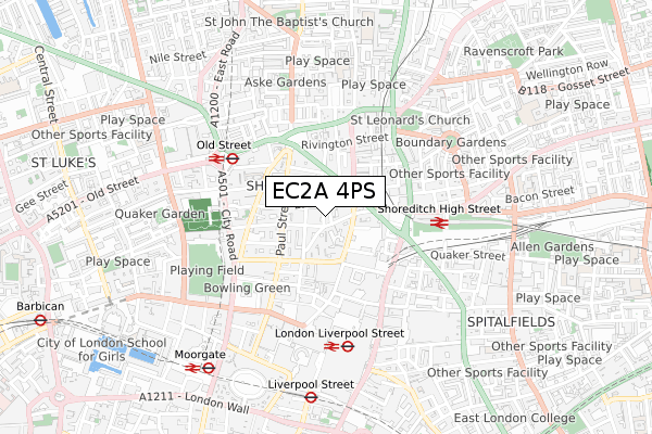 EC2A 4PS map - small scale - OS Open Zoomstack (Ordnance Survey)